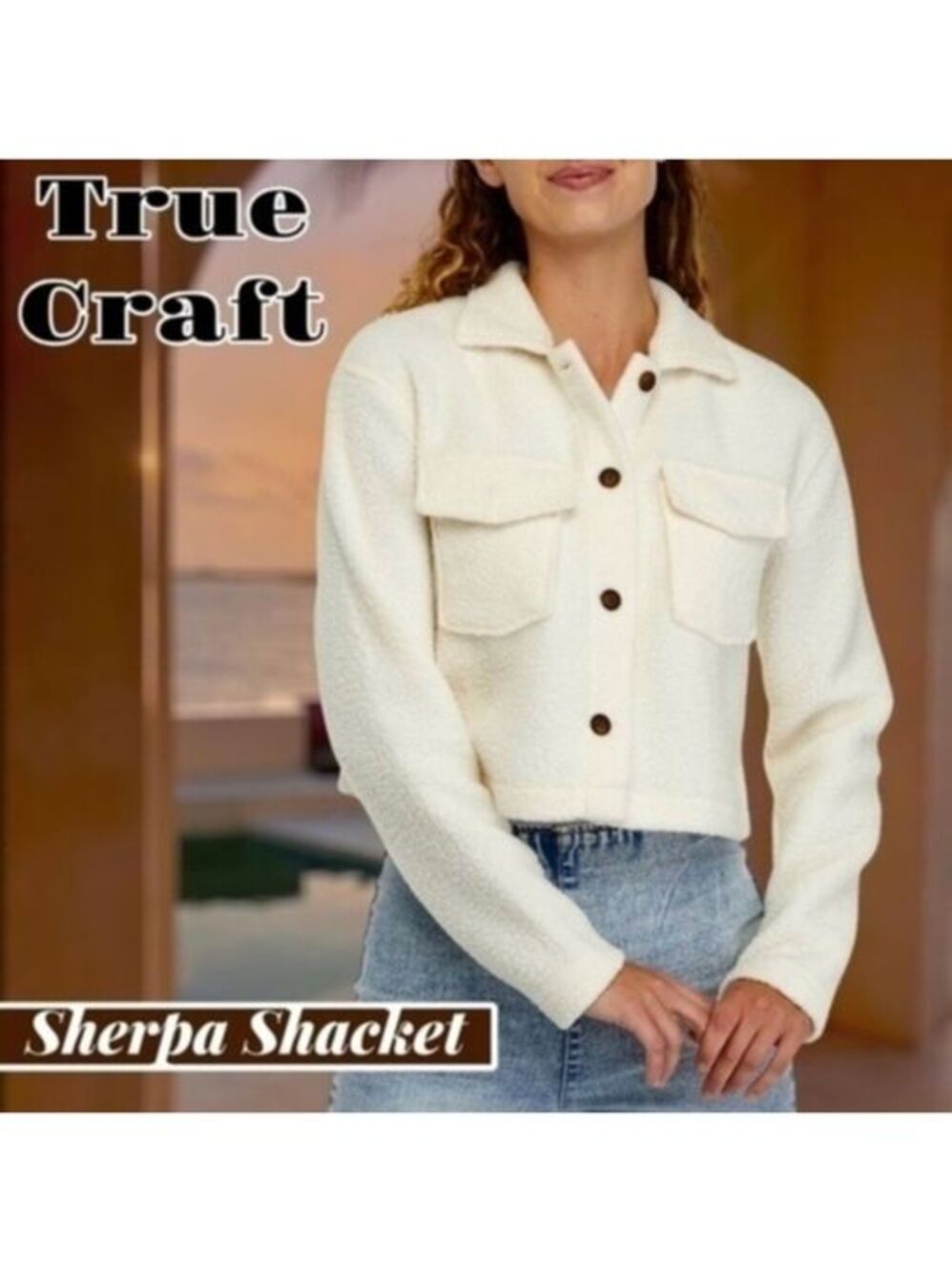 TRUE CRAFT Juniors' Sherpa Button-Front Shacket in Ivory